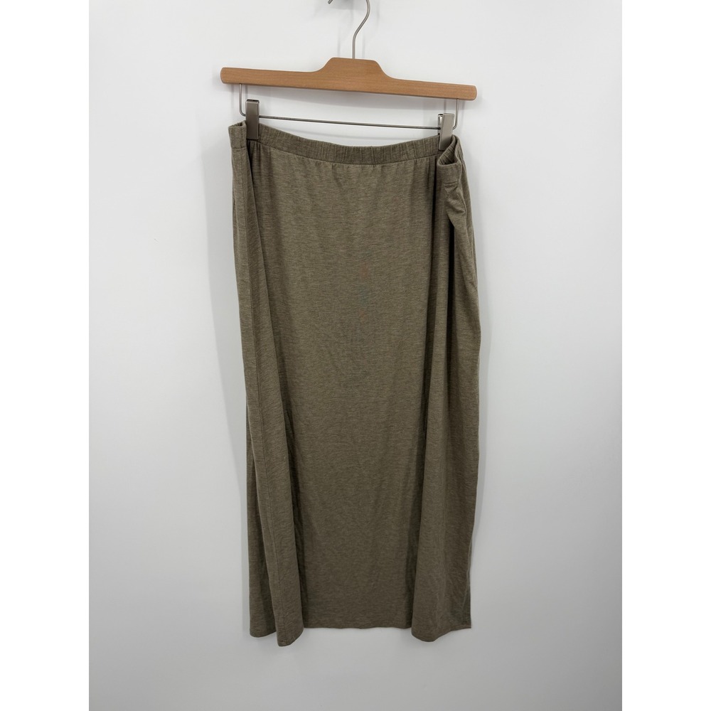 Eileen Fisher Tencel Lyocell Maxi Skirt Women XL Olive Green Side Slit Stretch